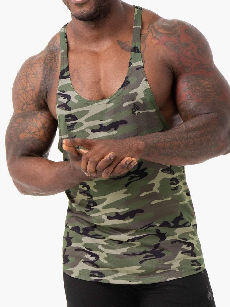 Podkoszulki Męskie Ryderwear Men Tanks Camo Tech Mesh Gym Stringers T-Back Khaki Camo | PL2645SO