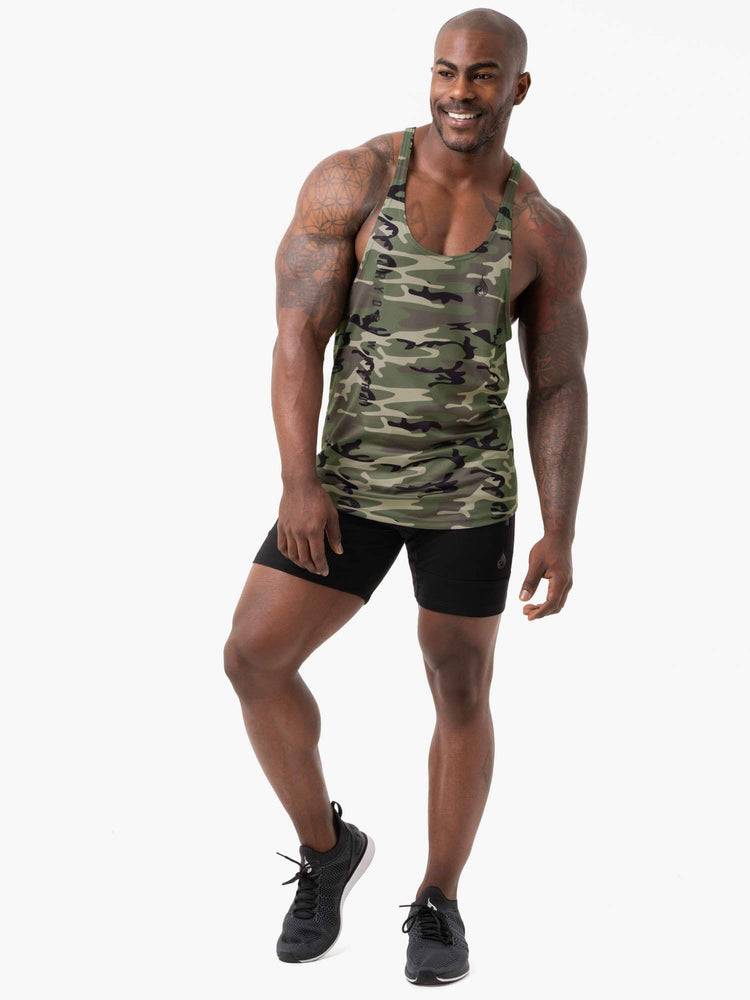 Podkoszulki Męskie Ryderwear Men Tanks Camo Tech Mesh Gym Stringers T-Back Khaki Camo | PL2645SO