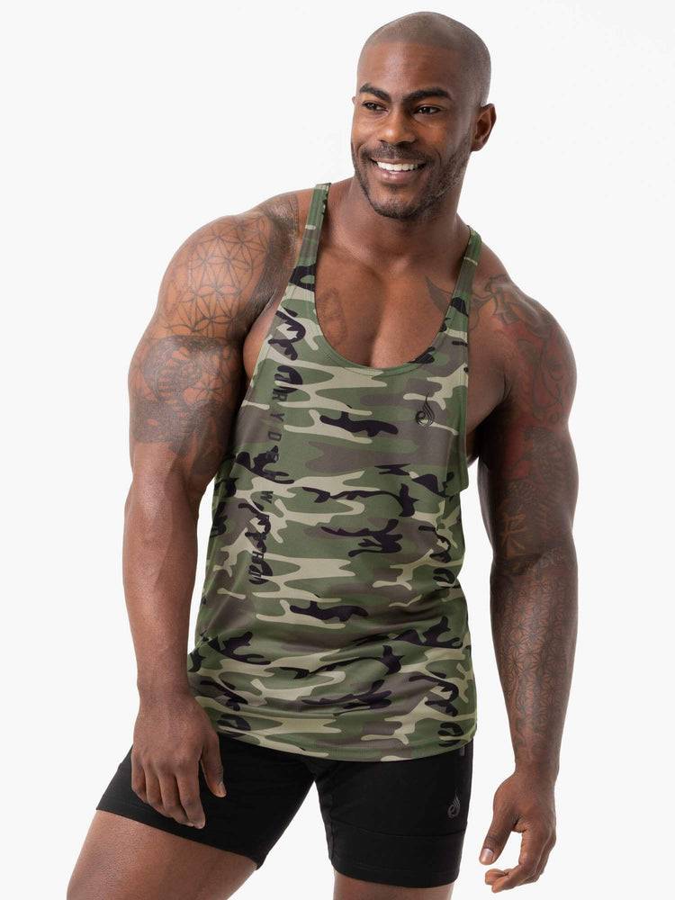 Podkoszulki Męskie Ryderwear Men Tanks Camo Tech Mesh Gym Stringers T-Back Khaki Camo | PL2645SO