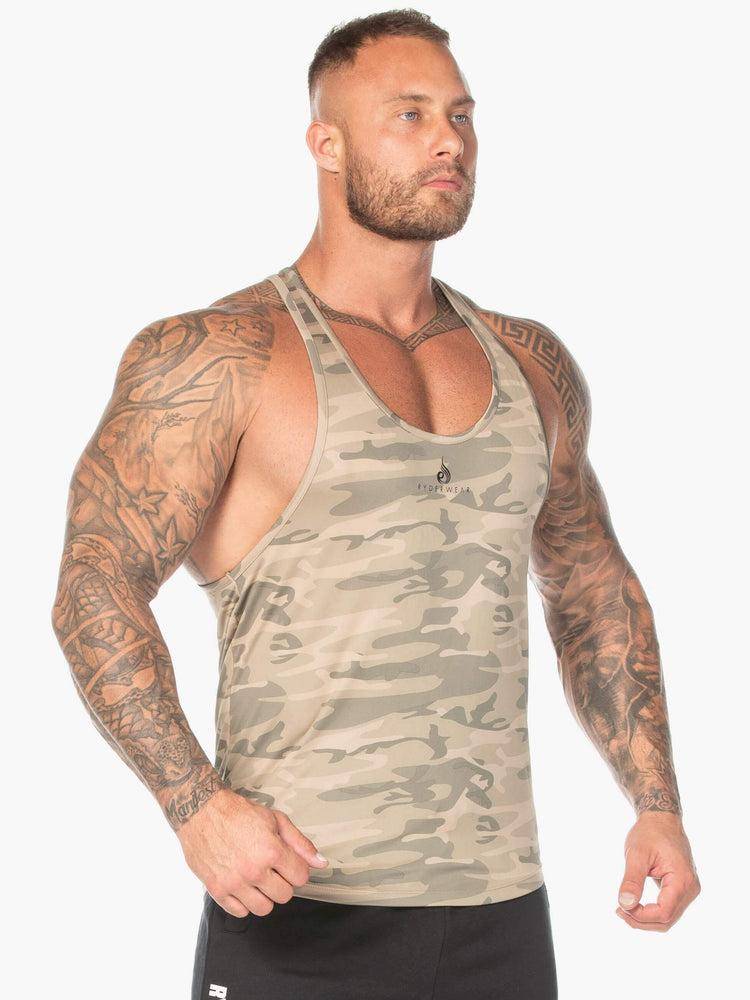 Podkoszulki Męskie Ryderwear Men Tanks Camo Gym Stringers T-Back Brązowe Camo | PL2647PQ