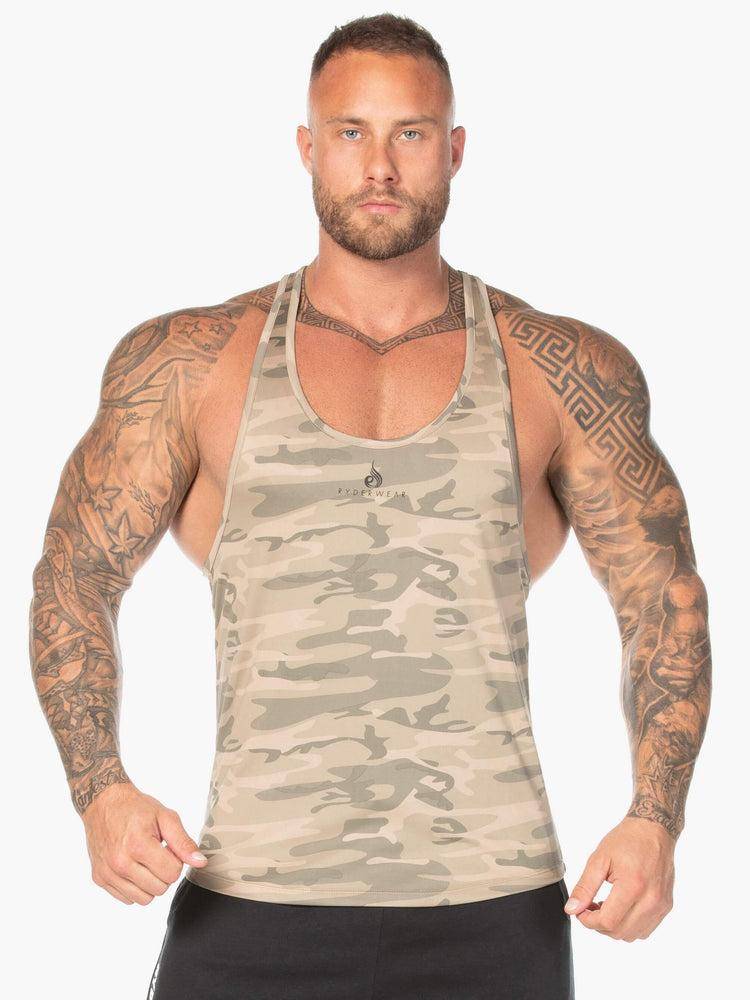 Podkoszulki Męskie Ryderwear Men Tanks Camo Gym Stringers T-Back Brązowe Camo | PL2647PQ