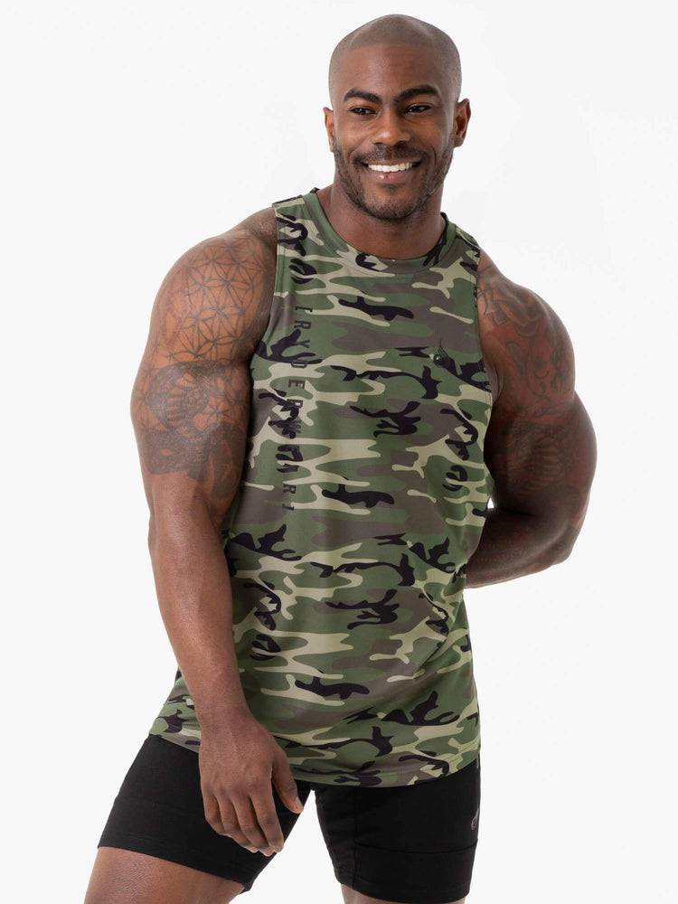 Podkoszulki Męskie Ryderwear Men Tanks Camo Tech Mesh Baller Tank Khaki Camo | PL3078TV