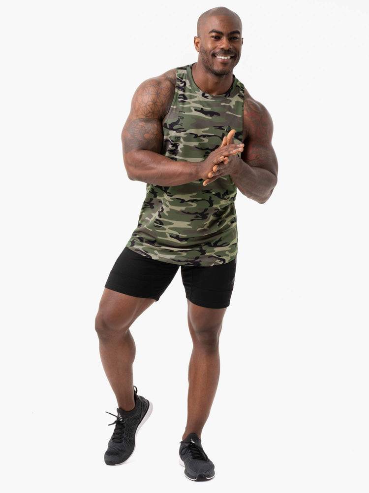 Podkoszulki Męskie Ryderwear Men Tanks Camo Tech Mesh Baller Tank Khaki Camo | PL3078TV