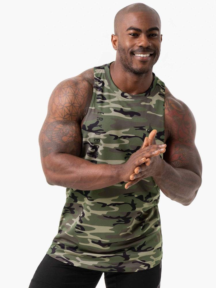 Podkoszulki Męskie Ryderwear Men Tanks Camo Tech Mesh Baller Tank Khaki Camo | PL3078TV