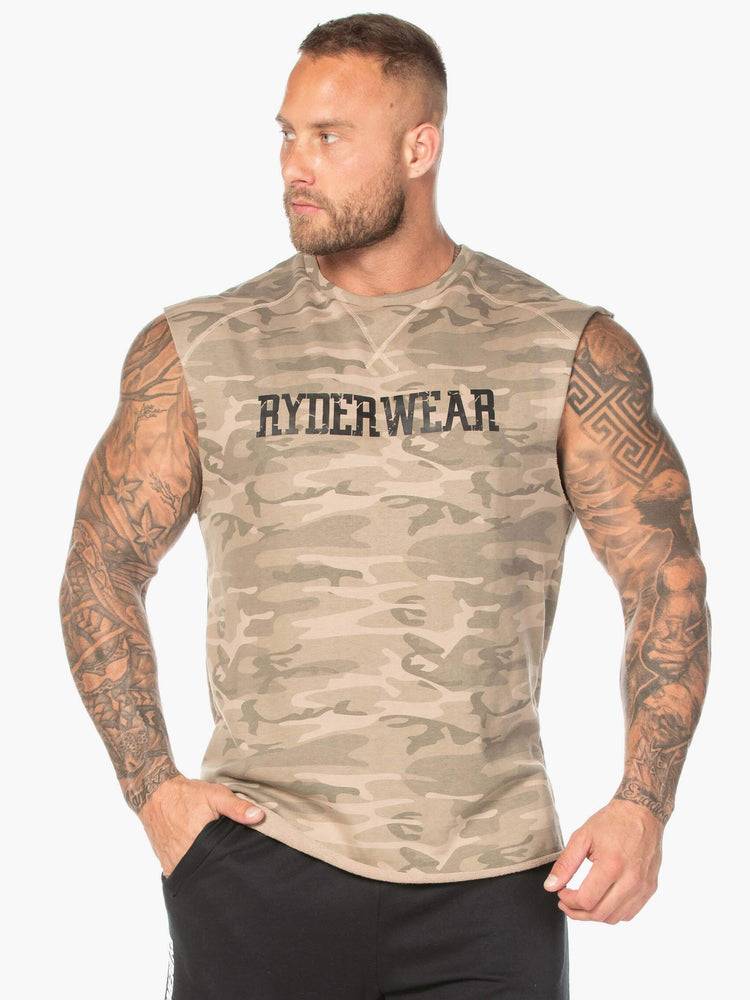 Podkoszulki Męskie Ryderwear Men Tanks Camo Fleece Tank Brązowe Camo | PL3081WY