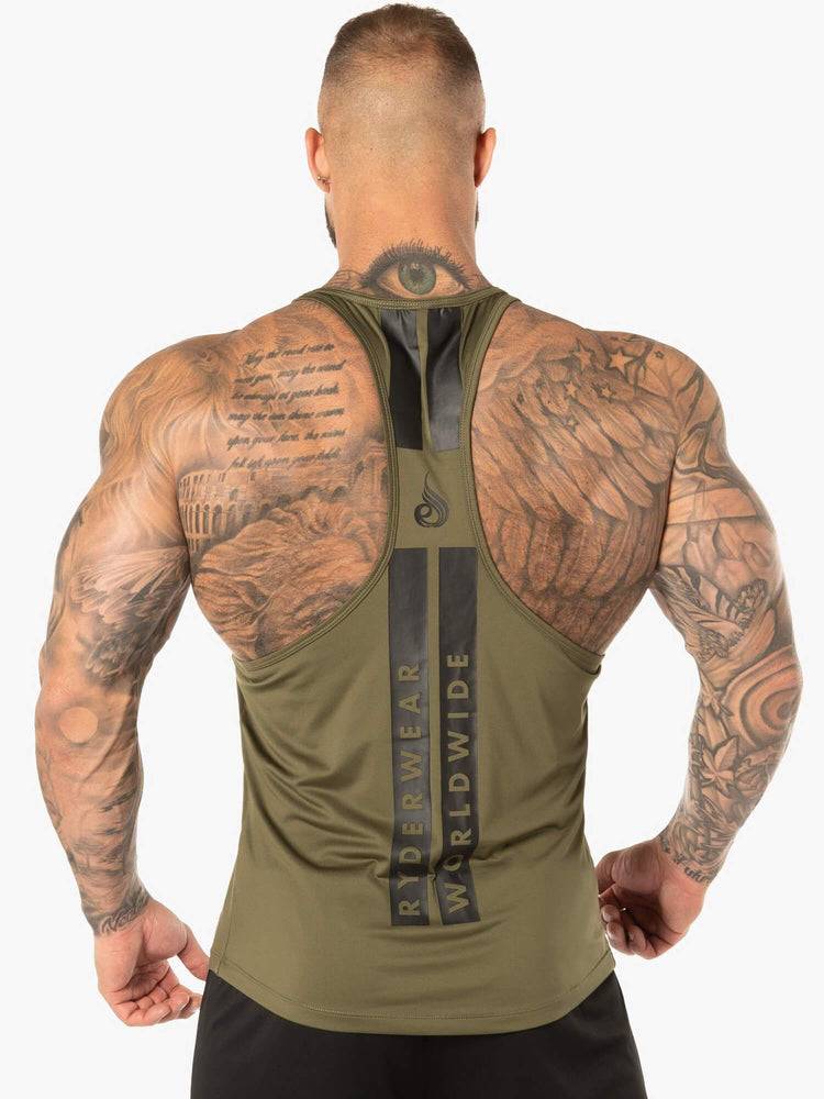 Podkoszulki Męskie Ryderwear Men Tanks Evo T-Back Stringer Tank Khaki | PL3054AP