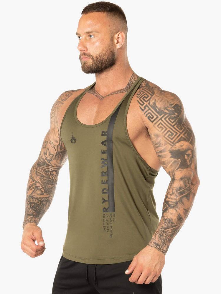 Podkoszulki Męskie Ryderwear Men Tanks Evo T-Back Stringer Tank Khaki | PL3054AP