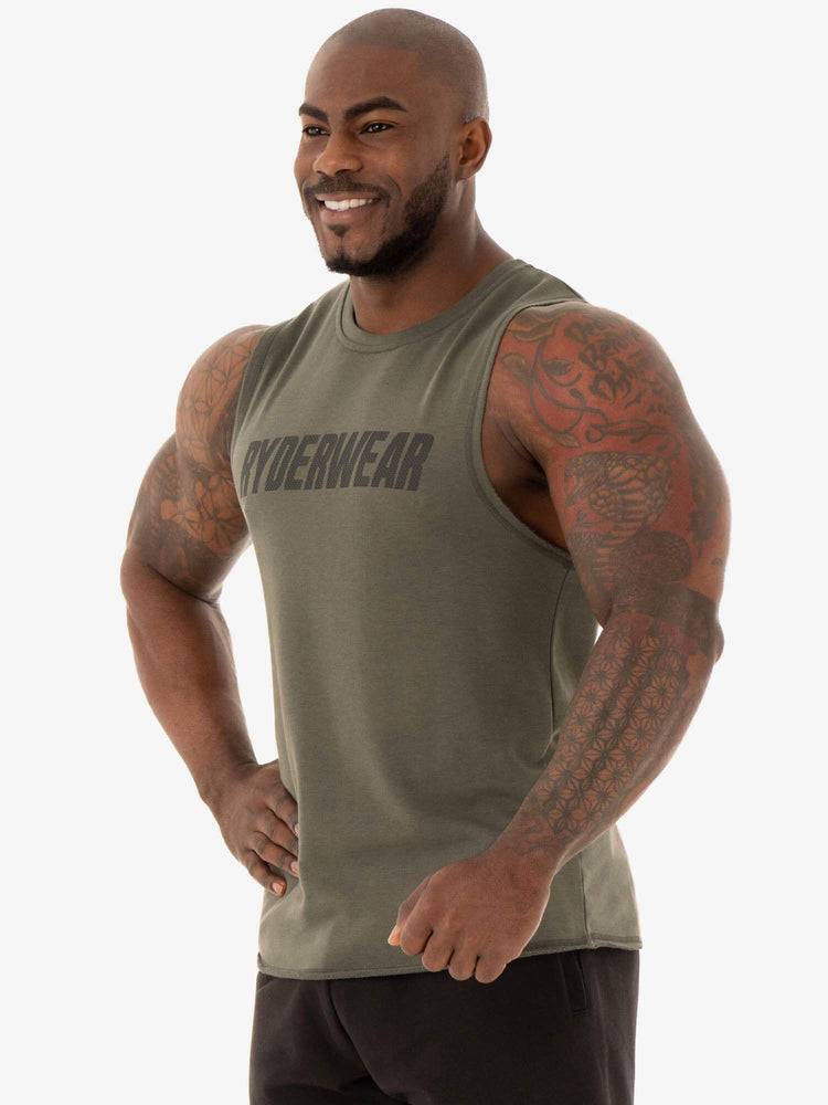 Podkoszulki Męskie Ryderwear Men Tanks Flex Fleece Tank Khaki | PL3051FM