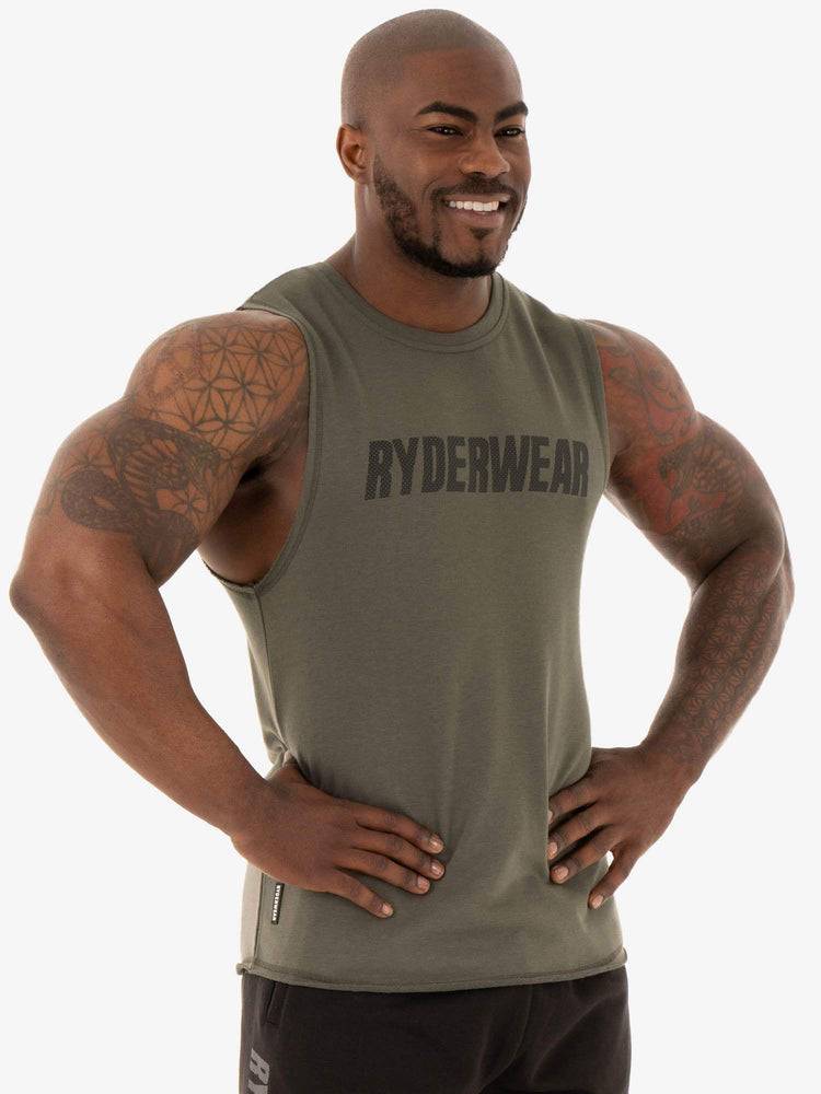 Podkoszulki Męskie Ryderwear Men Tanks Flex Fleece Tank Khaki | PL3051FM