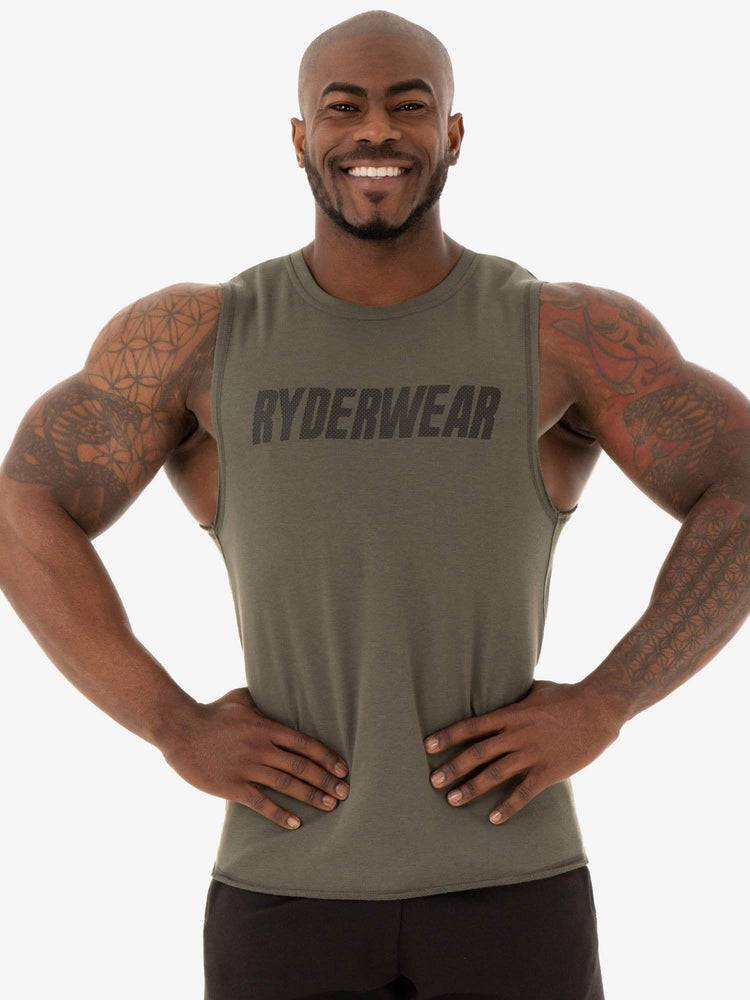 Podkoszulki Męskie Ryderwear Men Tanks Flex Fleece Tank Khaki | PL3051FM