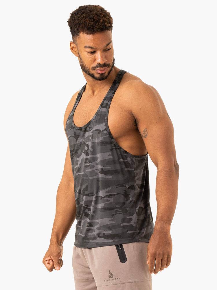 Podkoszulki Męskie Ryderwear Men Tanks Overdrive Gym Stringers T-Back Czarne Camo | PL2619LH