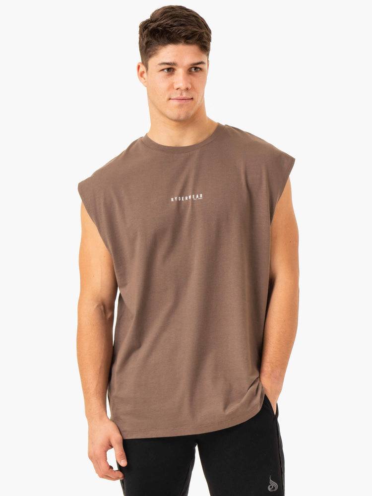 Podkoszulki Męskie Ryderwear Men Tanks Pursuit Szerokie Cut Tank Szare Brązowe | PL2982SO