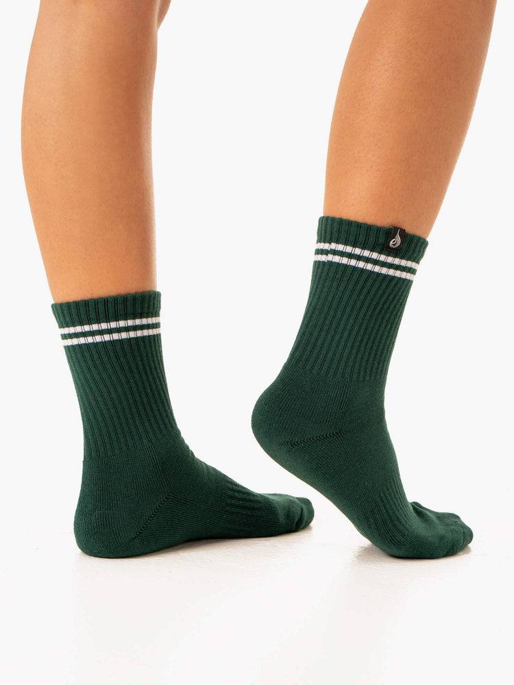 Skarpety Damskie Ryderwear Women Socks Stripe Crew Białe Zielone | PL1038QZ