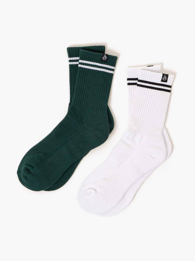 Skarpety Męskie Ryderwear Men Socks Stripe Crew Białe Zielone | PL2590CE