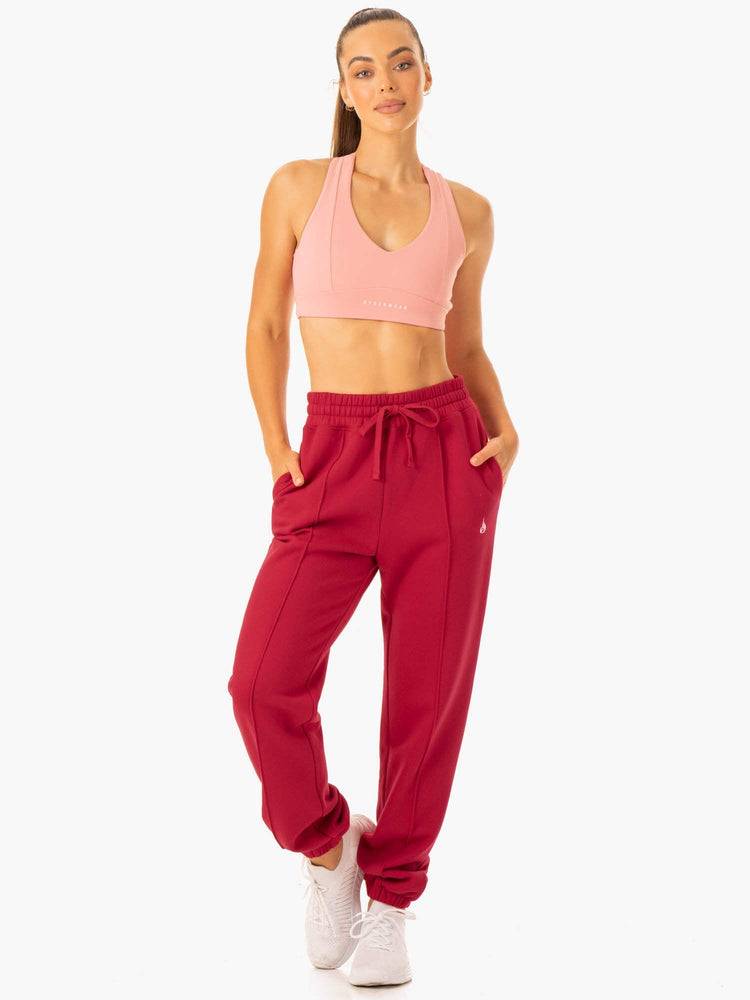 Spodnie Sportowe Damskie Ryderwear Women Track Pants Revival High Waisted Czerwone | PL1080JJ