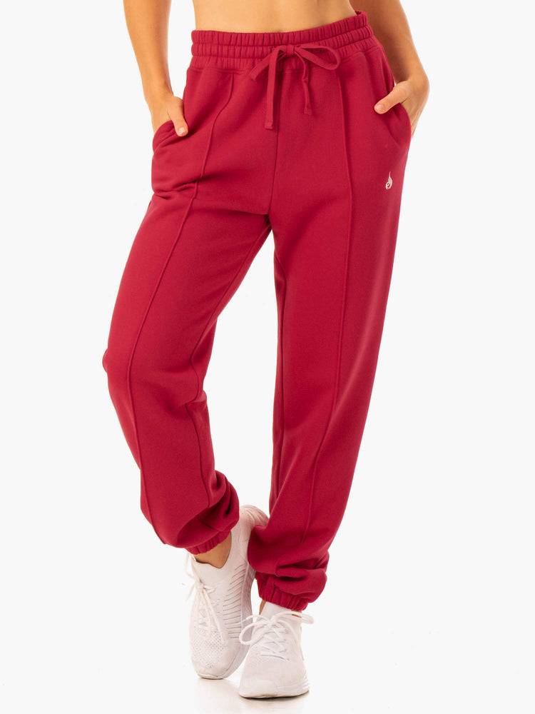 Spodnie Sportowe Damskie Ryderwear Women Track Pants Revival High Waisted Czerwone | PL1080JJ