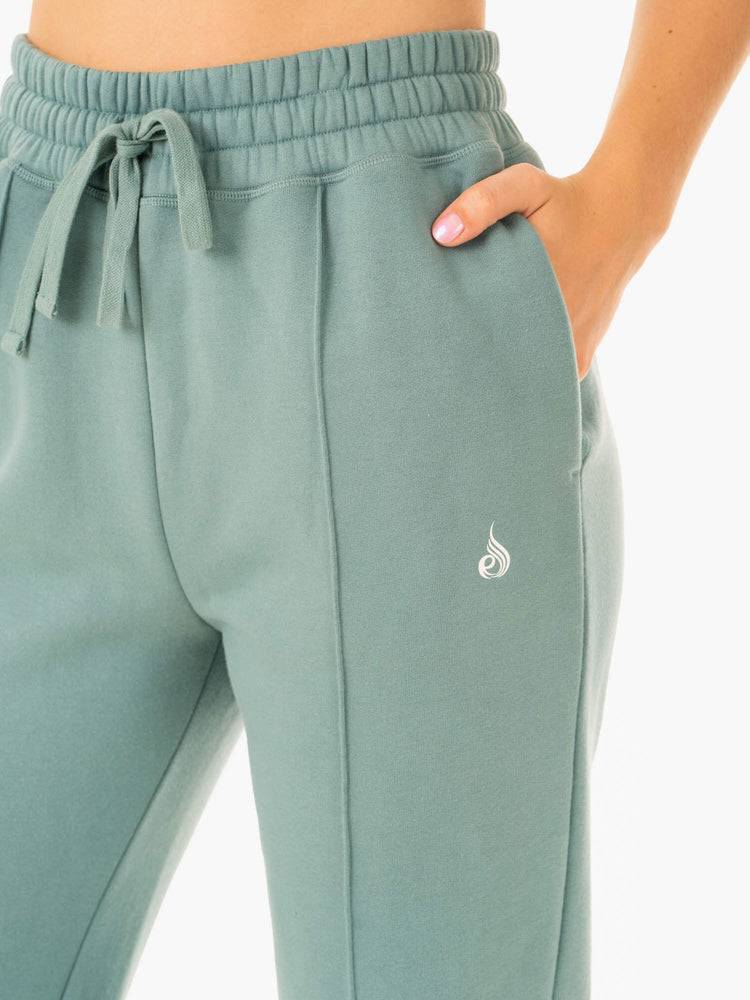 Spodnie Sportowe Damskie Ryderwear Women Track Pants Revival High Waisted Oliwkowe Zielone | PL1081KI