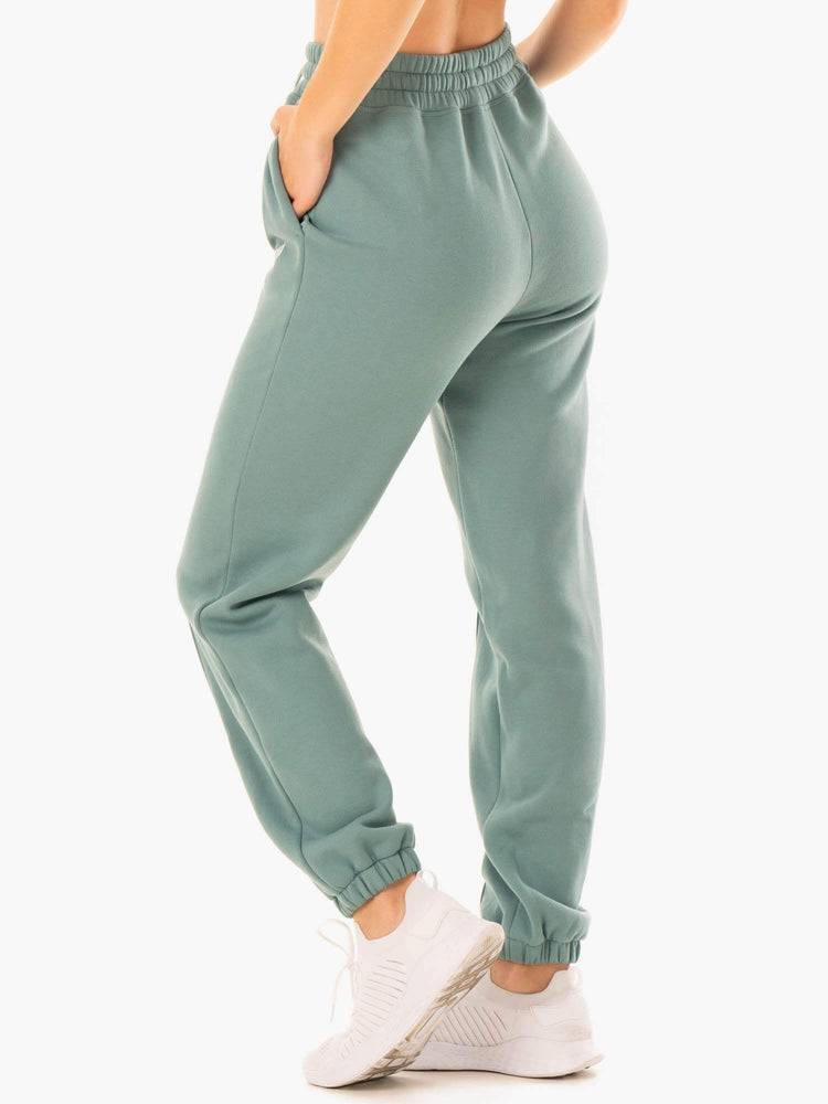 Spodnie Sportowe Damskie Ryderwear Women Track Pants Revival High Waisted Oliwkowe Zielone | PL1081KI