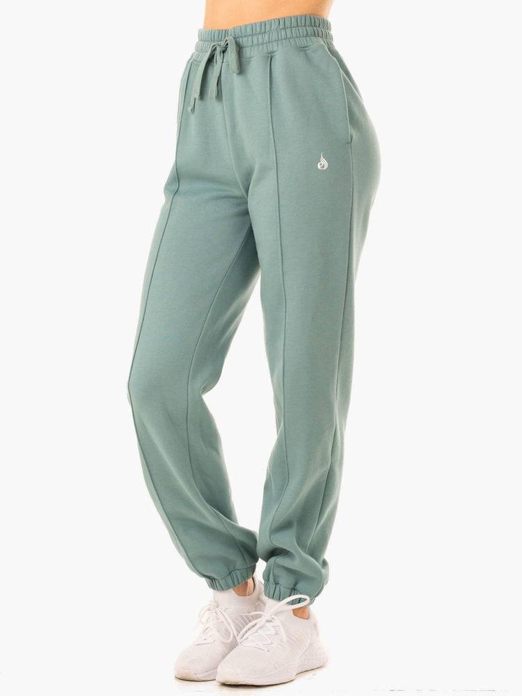 Spodnie Sportowe Damskie Ryderwear Women Track Pants Revival High Waisted Oliwkowe Zielone | PL1081KI