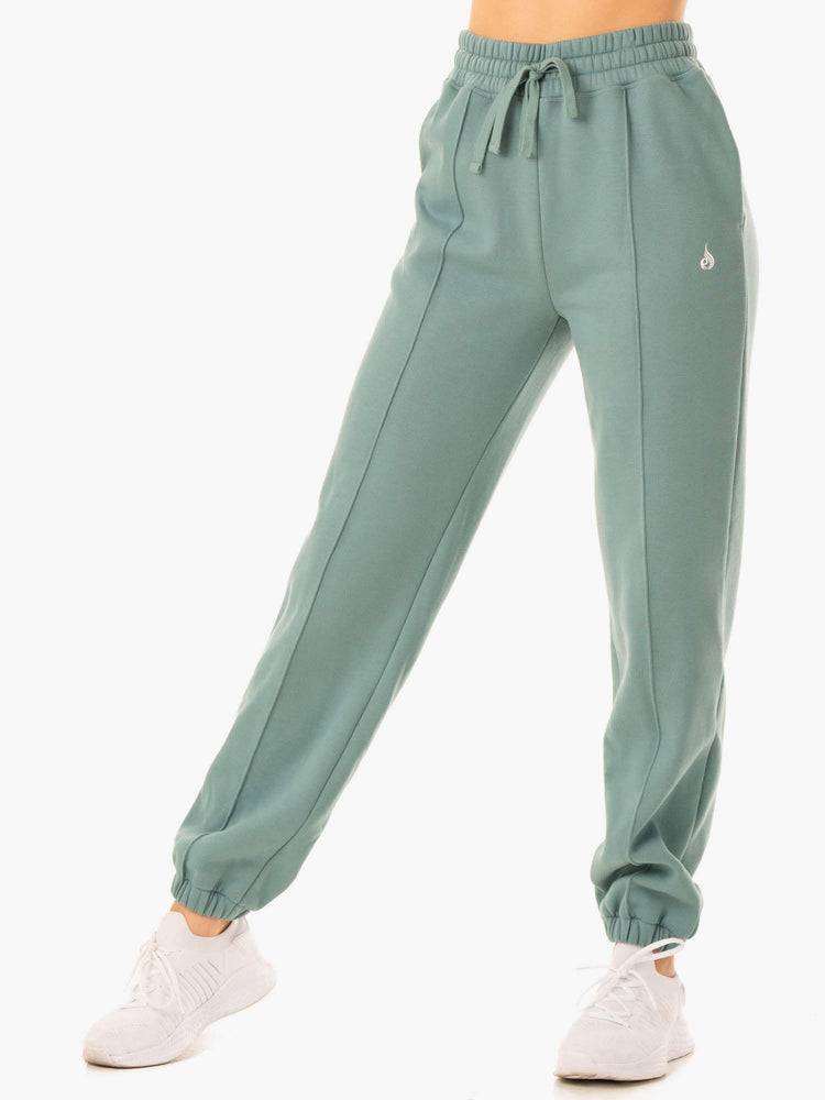 Spodnie Sportowe Damskie Ryderwear Women Track Pants Revival High Waisted Oliwkowe Zielone | PL1081KI