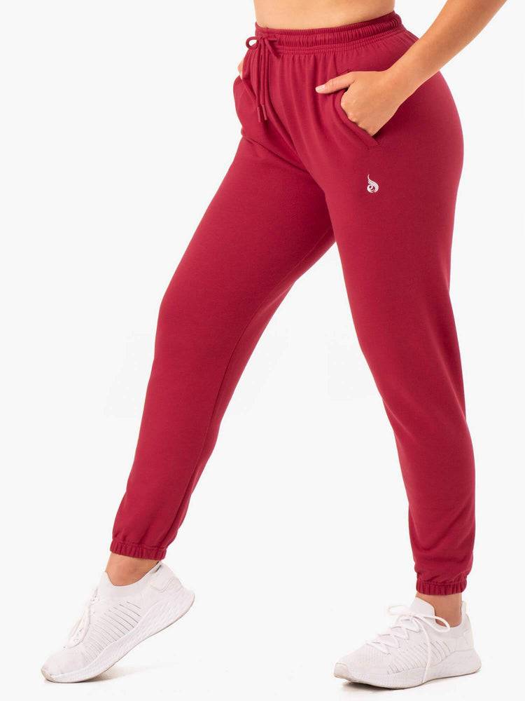 Spodnie Sportowe Damskie Ryderwear Women Track Pants Off-Duty Fleece Bordowe | PL1093RW