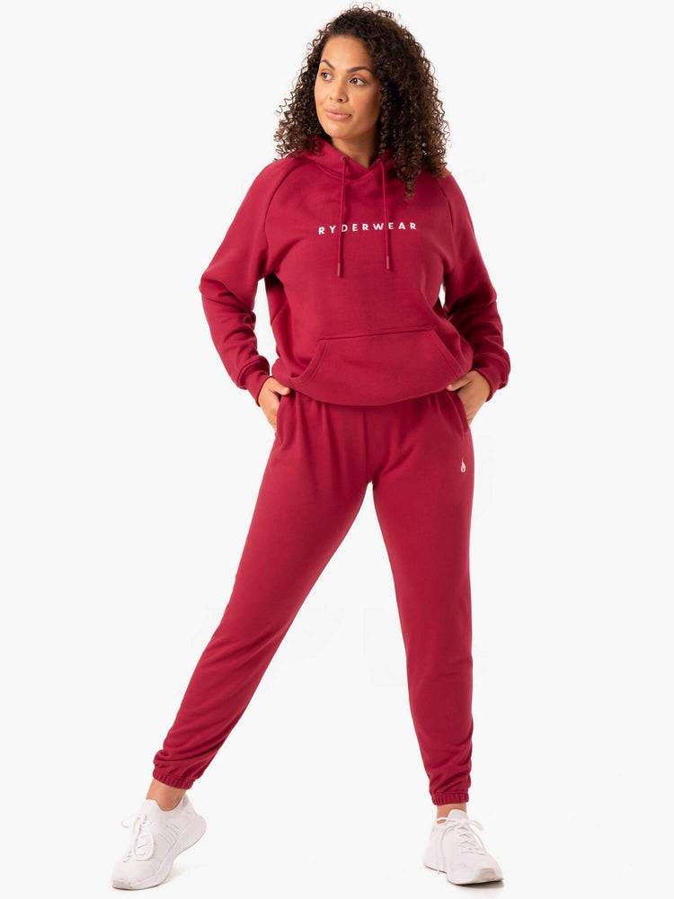 Spodnie Sportowe Damskie Ryderwear Women Track Pants Off-Duty Fleece Bordowe | PL1093RW