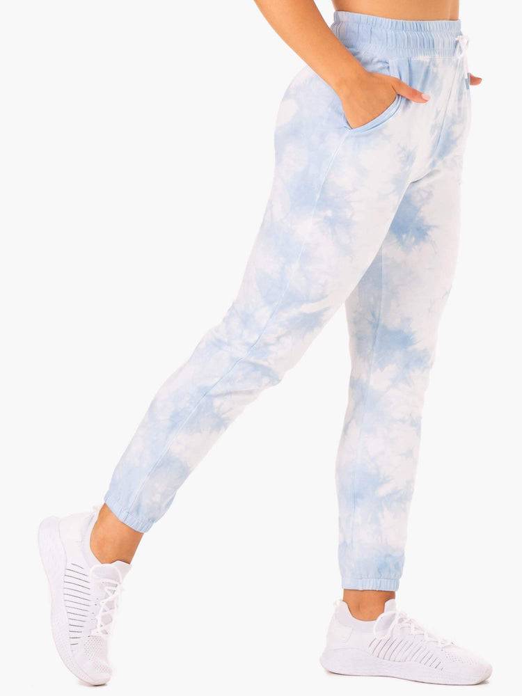 Spodnie Sportowe Damskie Ryderwear Women Track Pants Tie Dye High Waisted Niebieskie | PL1095YU