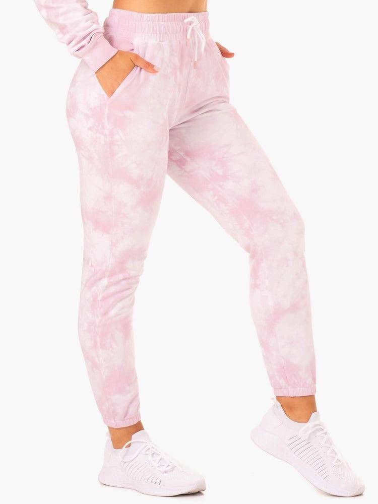 Spodnie Sportowe Damskie Ryderwear Women Track Pants Tie Dye High Waisted Różowe | PL1096UT