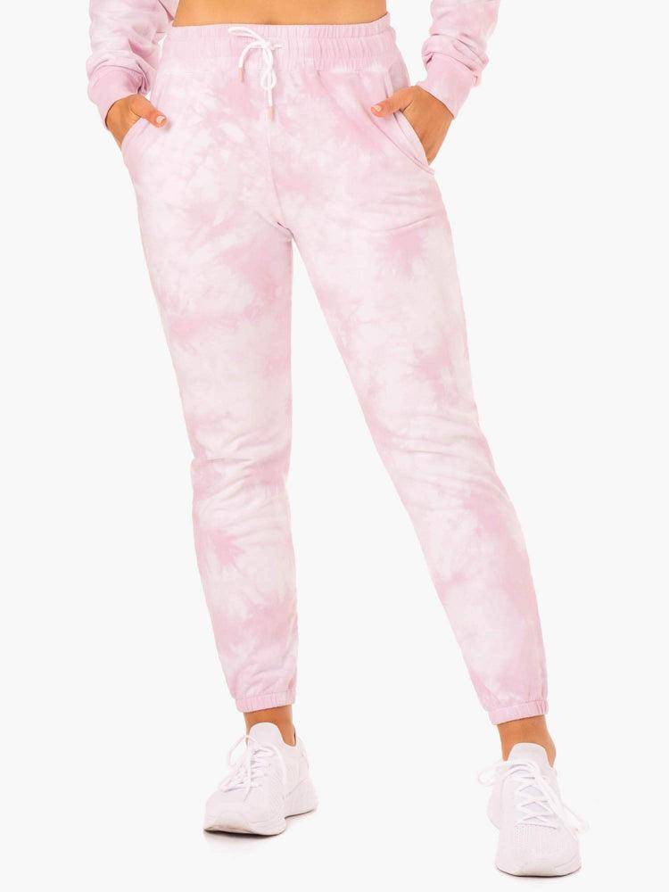 Spodnie Sportowe Damskie Ryderwear Women Track Pants Tie Dye High Waisted Różowe | PL1096UT