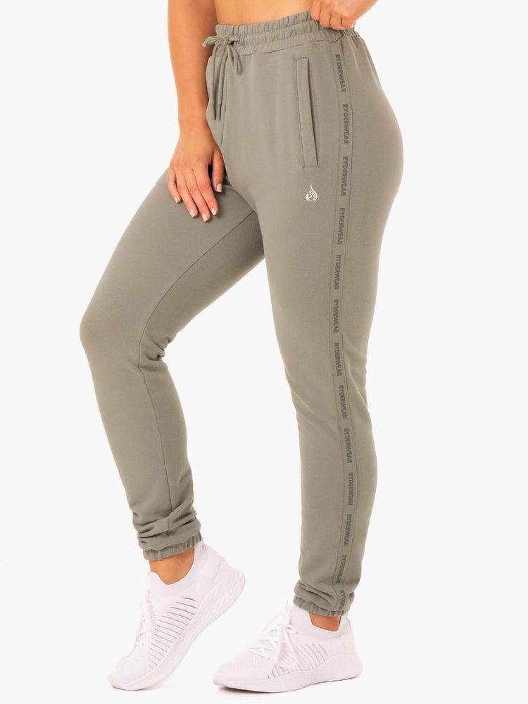 Spodnie Sportowe Damskie Ryderwear Women Track Pants Base High Waisted Khaki | PL1098OR