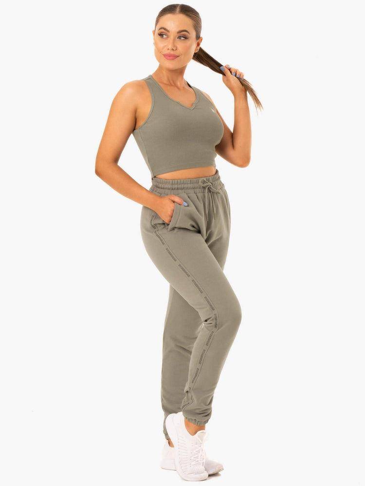 Spodnie Sportowe Damskie Ryderwear Women Track Pants Base High Waisted Khaki | PL1098OR