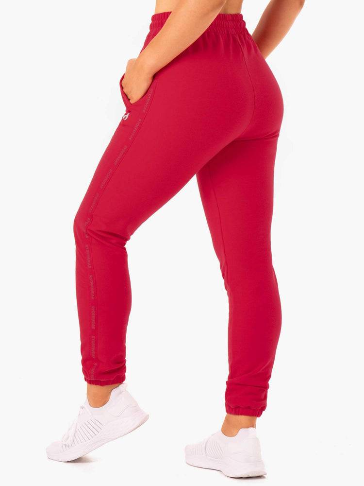 Spodnie Sportowe Damskie Ryderwear Women Track Pants Base High Waisted Różowe Czerwone | PL1102DN