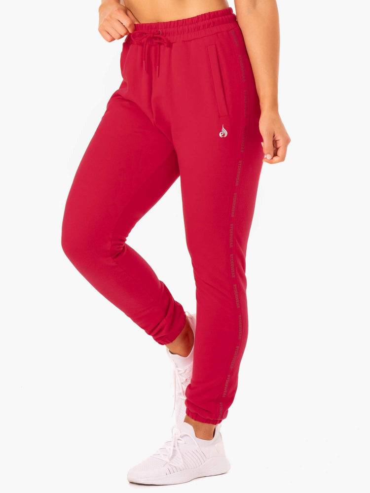 Spodnie Sportowe Damskie Ryderwear Women Track Pants Base High Waisted Różowe Czerwone | PL1102DN