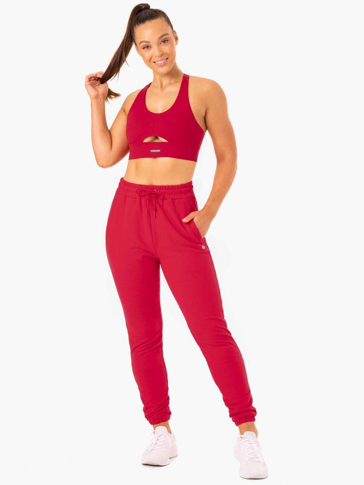 Spodnie Sportowe Damskie Ryderwear Women Track Pants Base High Waisted Różowe Czerwone | PL1102DN