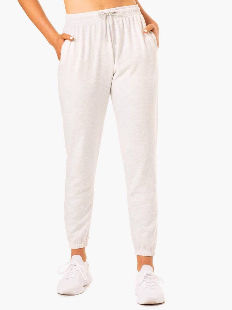 Spodnie Sportowe Damskie Ryderwear Women Track Pants Off-Duty Fleece Białe Szare | PL1106JJ