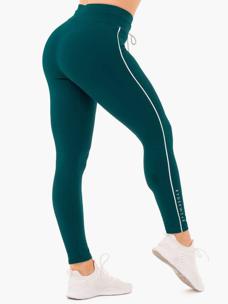 Spodnie Sportowe Damskie Ryderwear Women Track Pants High Waisted Leggings Turkusowe Zielone | PL1120TV