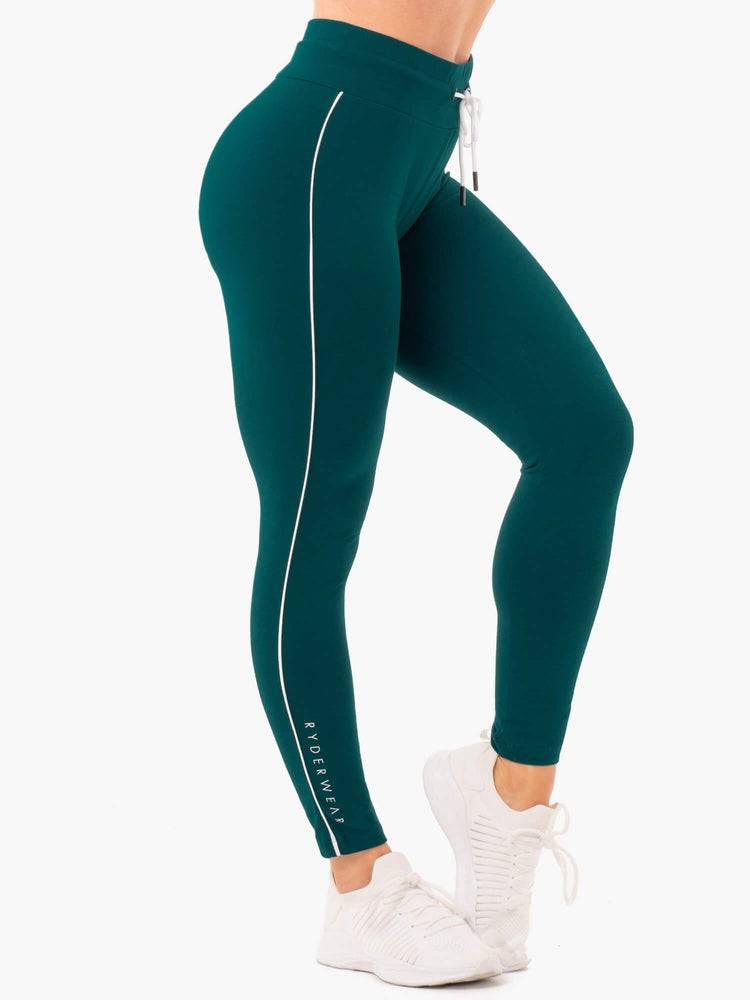 Spodnie Sportowe Damskie Ryderwear Women Track Pants High Waisted Leggings Turkusowe Zielone | PL1120TV