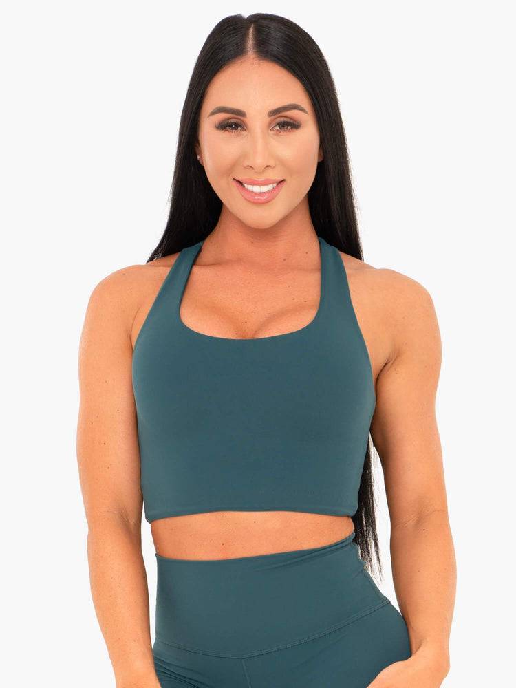 Staniki Sportowe Damskie Ryderwear Women Sports Bra NKD Turkusowe | PL1587RW