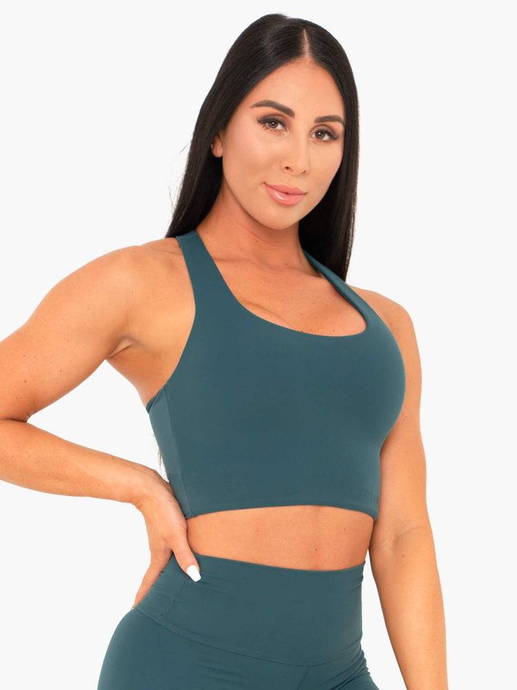 Staniki Sportowe Damskie Ryderwear Women Sports Bra NKD Turkusowe | PL1587RW