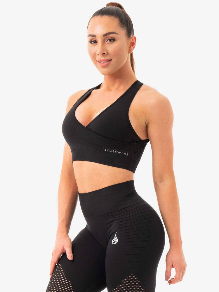 Staniki Sportowe Damskie Ryderwear Women Sports Bra Geo Seamless Czarne | PL1589YU