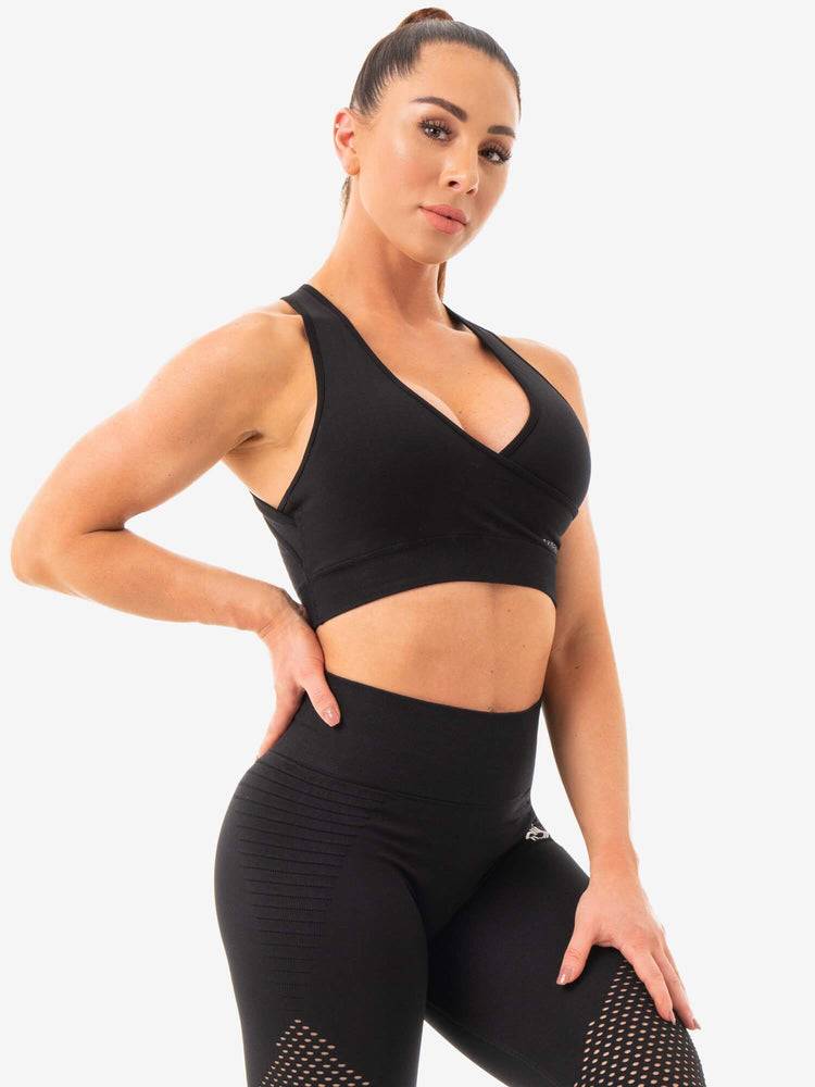 Staniki Sportowe Damskie Ryderwear Women Sports Bra Geo Seamless Czarne | PL1589YU