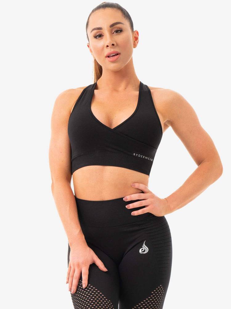 Staniki Sportowe Damskie Ryderwear Women Sports Bra Geo Seamless Czarne | PL1589YU