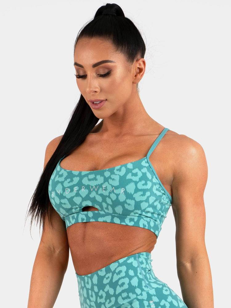 Staniki Sportowe Damskie Ryderwear Women Sports Bra Animal Panterka Turkusowe | PL1596DN