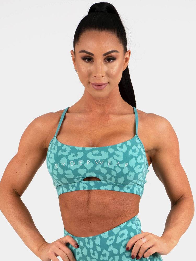 Staniki Sportowe Damskie Ryderwear Women Sports Bra Animal Panterka Turkusowe | PL1596DN