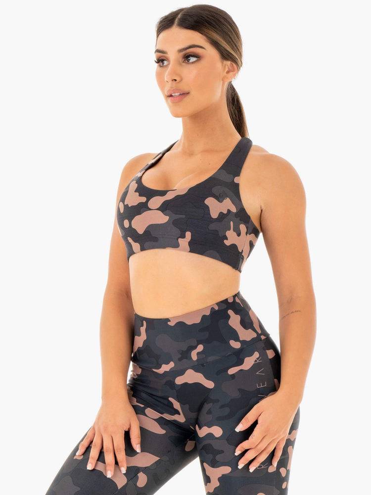 Staniki Sportowe Damskie Ryderwear Women Sports Bra Camo Różowe Camo | PL1605CE