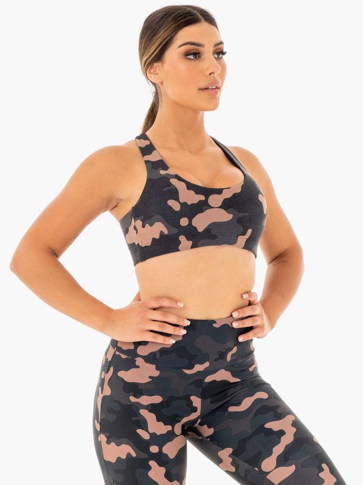 Staniki Sportowe Damskie Ryderwear Women Sports Bra Camo Różowe Camo | PL1605CE