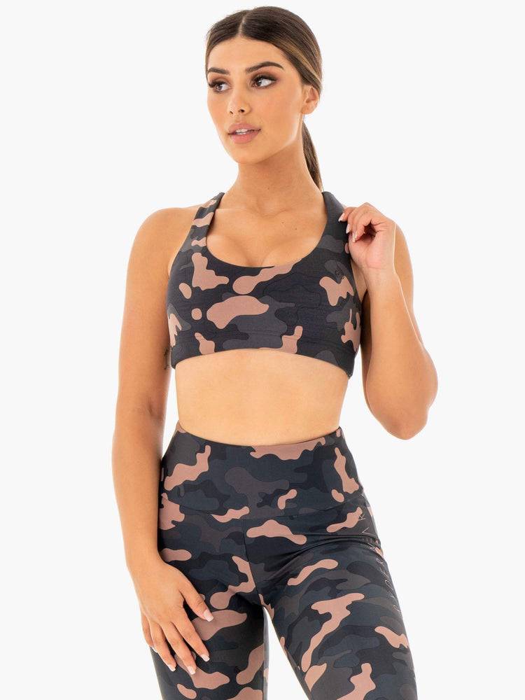 Staniki Sportowe Damskie Ryderwear Women Sports Bra Camo Różowe Camo | PL1605CE