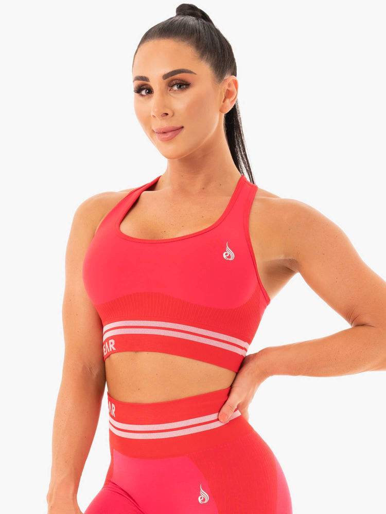 Staniki Sportowe Damskie Ryderwear Women Sports Bra Freestyle Seamless Longline Czerwone | PL1608NB