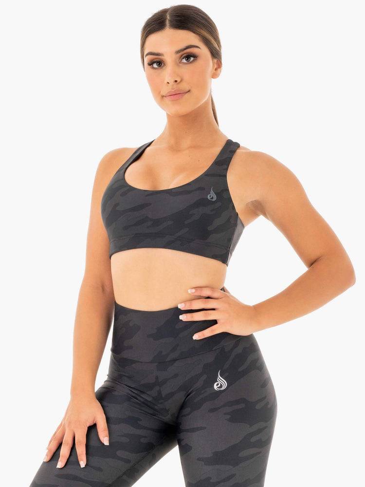 Staniki Sportowe Damskie Ryderwear Women Sports Bra Camo Czarne Camo | PL1610QZ