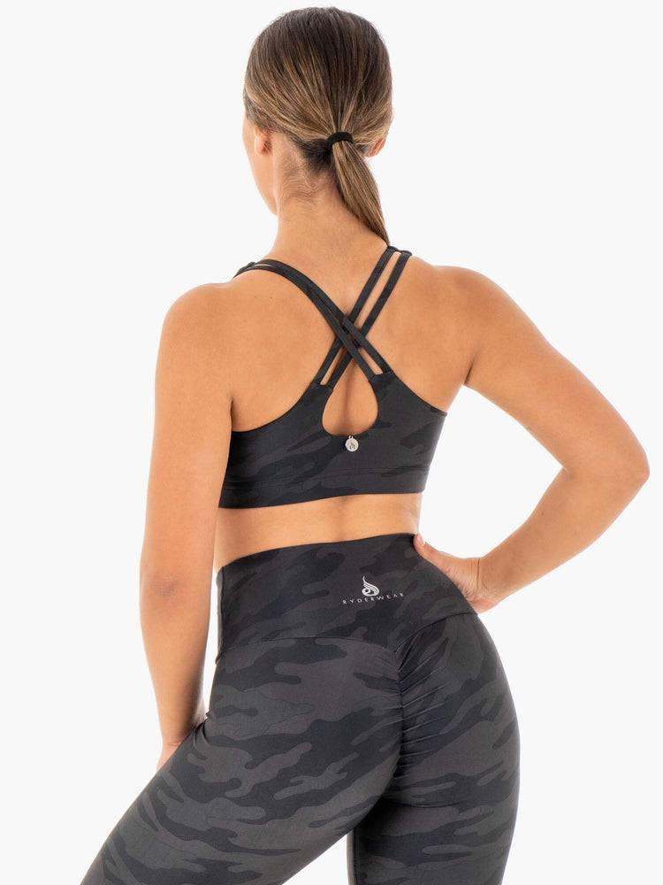 Staniki Sportowe Damskie Ryderwear Women Sports Bra Camo Czarne Camo | PL1610QZ